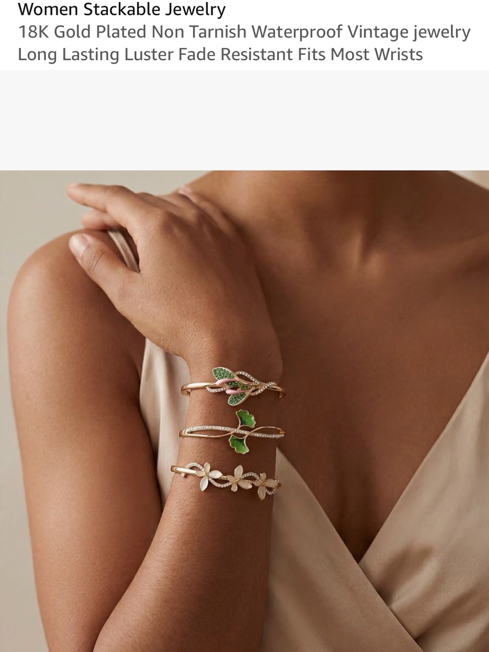 Gold-Plated Stackable Bracelet Set with Green Accents 3 pack bracelet set